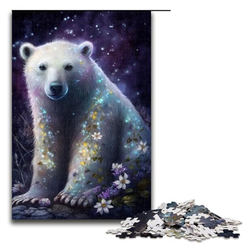 Puzzle für Erwachsene, 1000 Teile, Eisbär, Blume, Galaxie, Puzzle für Erwachsene, Holzpuzzle, herausfordernd zu vervollständigen, Aber lustig und humorvoll, Größe 50 x 75 cm von KJYMNC