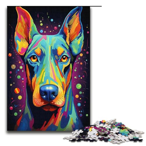 Puzzle für Erwachsene, 1000 Teile, Farbiger Dobermann, DIY-Puzzle-Spielzeug, anspruchsvoll zu vervollständigen, Aber lustig und humorvoll, für Teenager ab 14 Jahren, Größe 38 x 26 cm von KJYMNC
