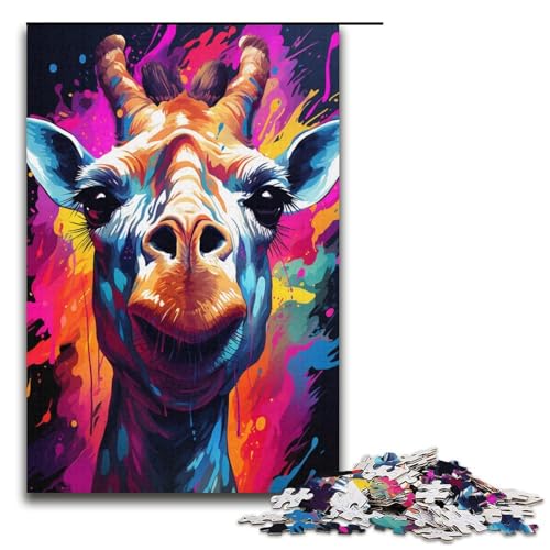 Puzzle für Erwachsene, 1000 Teile, Farbmalerei, Giraffe, DIY-Puzzle-Spielzeug, herausfordernd zu vervollständigen, Aber lustig und humorvoll, für Teenager ab 14 Jahren, Größe 38 x 26 cm von KJYMNC