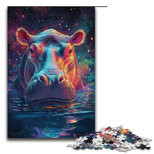 Puzzle für Erwachsene, 1000 Teile, Galaxie-Nilpferd-Puzzle für Lernspiele, Herausforderungsspielzeug, Größe 38 x 26 cm von KJYMNC
