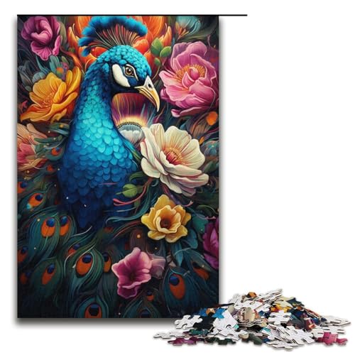Puzzle für Erwachsene, 1000 Teile, Gemälde, bunter Pfau, Puzzle für Lernspiele, Herausforderungsspielzeug, Größe 38 x 26 cm von KJYMNC