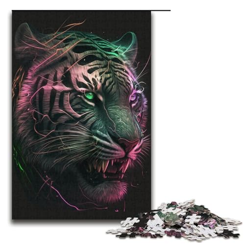 Puzzle für Erwachsene, 1000 Teile, Grüner Tiger, Puzzle für Lernspiele, Herausforderungsspielzeug, Größe 38 x 26 cm von KJYMNC