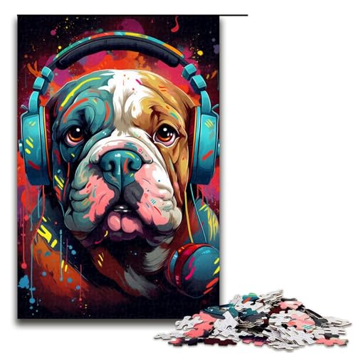 Puzzle für Erwachsene, 1000 Teile, Kopfhörer-Bulldogge, DIY-Puzzle-Spielzeug, herausfordernd zu vervollständigen, Aber lustig und humorvoll, für Teenager ab 14 Jahren, Größe 50 x 75 cm von KJYMNC