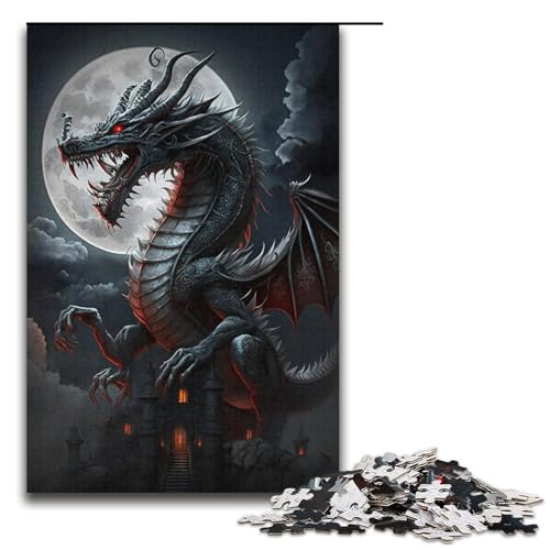 Puzzle für Erwachsene, 1000 Teile, Nachtdrache, DIY-Puzzle-Spielzeug, herausfordernd zu vervollständigen, Aber lustig und humorvoll, für Teenager ab 14 Jahren, Größe 38 x 26 cm von KJYMNC