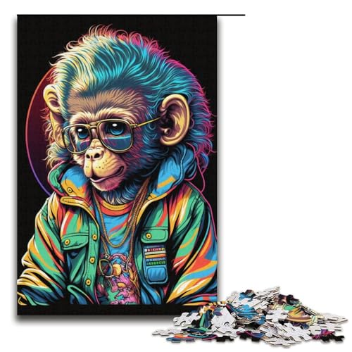 Puzzle für Erwachsene, 1000 Teile, Neon-Affen, DIY-Puzzle-Spielzeug, herausfordernd zu vervollständigen, Aber lustig und humorvoll, für Teenager ab 14 Jahren, Größe 38 x 26 cm von KJYMNC