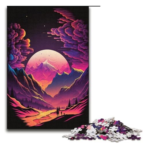 Puzzle für Erwachsene, 1000 Teile, Neon-Berg-Puzzle für Kinder, Papppuzzle, Heimdekoration, Größe 38 x 26 cm von KJYMNC
