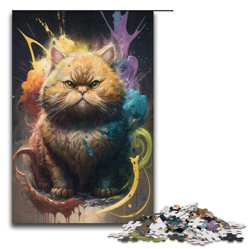Puzzle für Erwachsene, 1000 Teile, Neon-Katzen-Zeichnungspuzzle für Lernspiele, Herausforderungsspielzeug, Größe 38 x 26 cm von KJYMNC