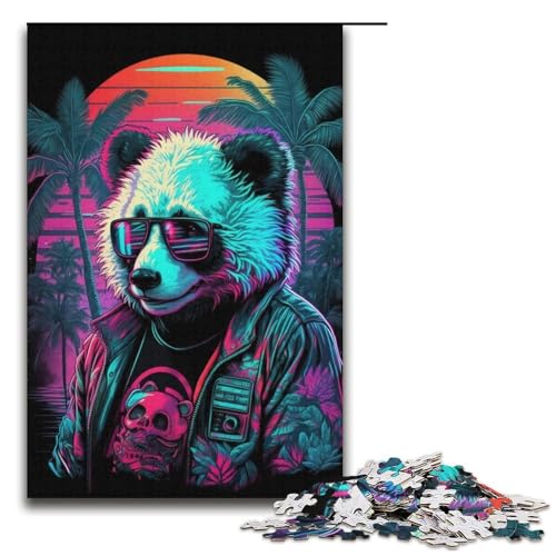Puzzle für Erwachsene, 1000 Teile, Neon-Panda, DIY-Puzzle-Spielzeug, herausfordernd zu vervollständigen, Aber lustig und humorvoll, für Teenager ab 14 Jahren, Größe 38 x 26 cm von KJYMNC