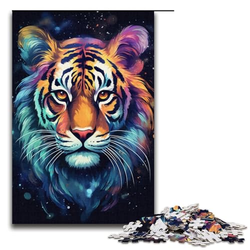 Puzzle für Erwachsene, 1000 Teile, bunter Tiger, DIY-Puzzle-Spielzeug, herausfordernd zu vervollständigen, Aber lustig und humorvoll, für Teenager ab 14 Jahren, Größe 38 x 26 cm von KJYMNC