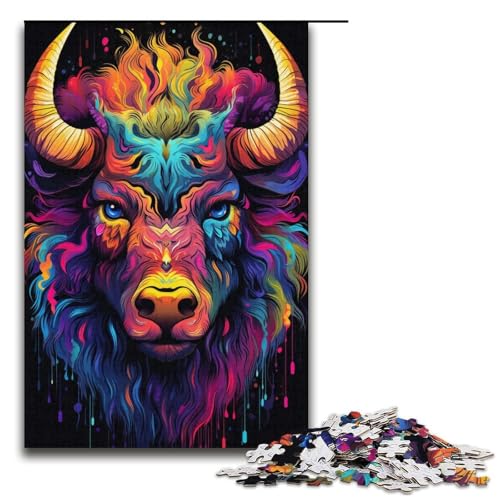 Puzzle für Erwachsene, 1000 Teile, buntes Büffel-Puzzle für Lernspiele, Herausforderungsspielzeug, Größe 38 x 26 cm von KJYMNC