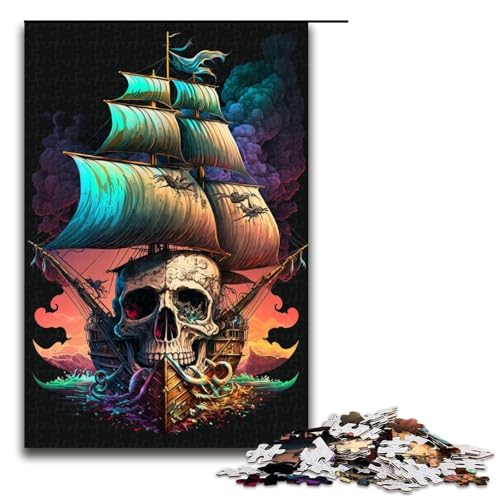 Puzzle für Erwachsene, 1000 Teile, buntes Piratenschiff-Puzzle für Lernspiele, Herausforderungsspielzeug, Größe 50 x 75 cm von KJYMNC