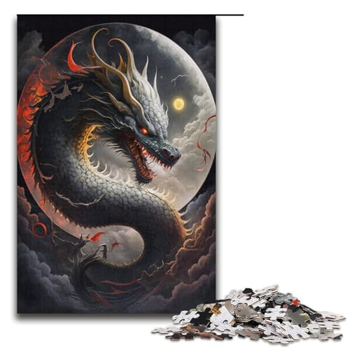 Puzzle für Erwachsene, 1000 Teile, chinesischer Drache, DIY-Puzzle-Spielzeug, herausfordernd zu vervollständigen, Aber lustig und humorvoll, für Teenager ab 14 Jahren, Größe 38 x 26 cm von KJYMNC