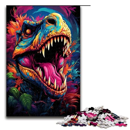 Puzzle für Erwachsene, 1000 Teile, farbenfrohe Psychedelia der Dinosaurier, Puzzle für Lernspiele, Herausforderungsspielzeug, Größe 50 x 75 cm von KJYMNC