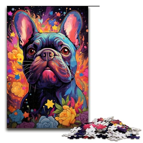 Puzzle für Erwachsene, 1000 Teile, farbenfrohe psychedelische französische Bulldogge, DIY-Puzzle-Spielzeug, herausfordernd zu vervollständigen, Aber lustig und humorvoll, für Teenager ab 14 Jahren, von KJYMNC