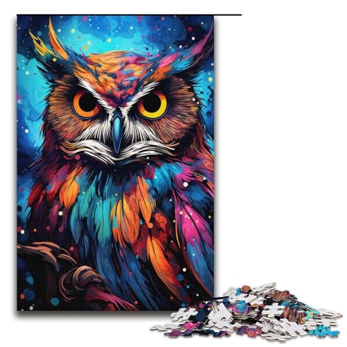 Puzzle für Erwachsene, 1000 Teile, farbenfrohes psychedelisches Eulen-Puzzle für Lernspiele, Herausforderungsspielzeug, Größe 38 x 26 cm von KJYMNC
