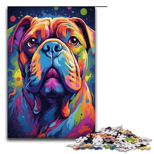 Puzzle für Erwachsene, 1000 Teile, farbenfrohes psychedelisches Gemälde, Hund, DIY-Puzzle-Spielzeug, anspruchsvoll zu vervollständigen, aber lustig und humorvoll, für Teenager ab 14 Jahren, 38 x 26 cm von KJYMNC