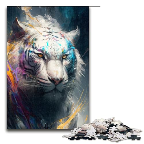 Puzzle für Erwachsene, 1000 Teile, weißes Tigergemälde, Puzzlemuster, Zusammenbau, jedes Teil ist einzigartig – anspruchsvolles Familienspaßspiel, Größe 50 x 75 cm von KJYMNC