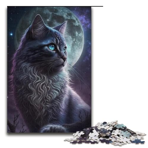 Puzzle für Erwachsene 1000 Teile Lila Mondkatze Lernpuzzle Einzigartiges Geburtstagspuzzle Größe 38x26 cm von KJYMNC