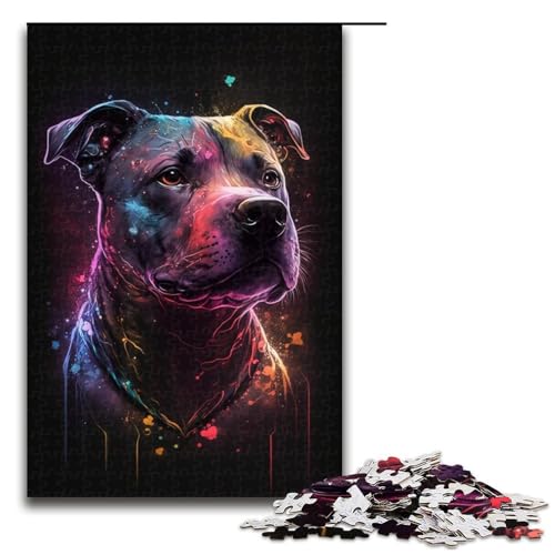 Puzzle für Erwachsene 1000 Teile Staffordshire Bull Terrier Hund Puzzle für Lernspiel Herausforderung Spielzeug Größe 50x75 cm von KJYMNC