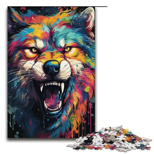 Puzzle für Erwachsene mit 1000 Teilen, Farbmalerei, Wolfspuzzle für Erwachsene, Papppuzzle, tolle Geschenke für Weihnachten, Größe 38 x 26 cm von KJYMNC
