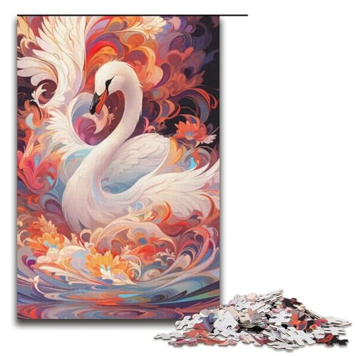 Puzzle für Erwachsene mit 1000 Teilen, Farbschwan, Puzzle für Erwachsene, Papppuzzle, tolle Geschenke zu Weihnachten, Größe 38 x 26 cm von KJYMNC
