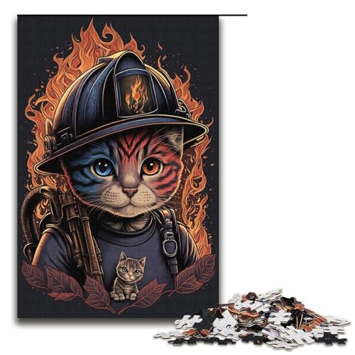 Puzzle für Erwachsene mit 1000 Teilen, Feuerwehrmann-Katze, Puzzle für Erwachsene, Papppuzzle, tolle Geschenke zu Weihnachten, Größe 38 x 26 cm Puzzle für Erwachsene mit 1000 Teilen, Feuerwehrmann-Katze, Puzzle für Erwachsene, Papppuzzle, tolle Geschenke zu Weihnachten, Größe 38 x 26 cm von KJYMNC