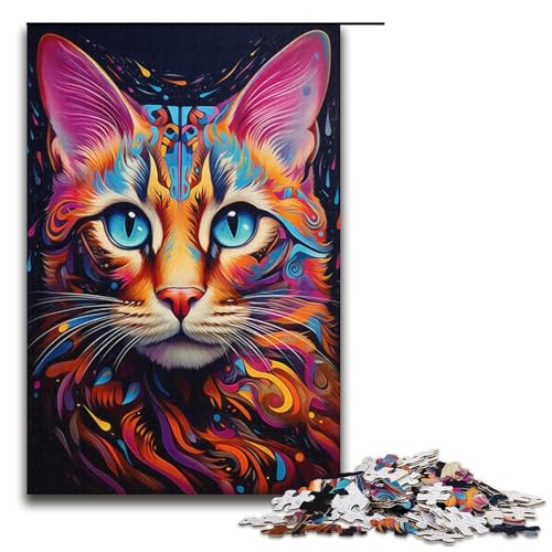 Puzzle für Erwachsene mit 1000 Teilen, Motiv: Trippy Bengal Cat, Puzzle für Erwachsene, Papppuzzle, tolles Geschenk zu Weihnachten, Größe 38 x 26 cm von KJYMNC