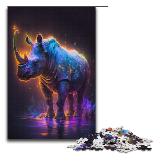 Puzzle für Erwachsene mit 1000 Teilen, Nashorn-Malerei, Familienmuster, zum Zusammenbauen, eignet ganze Familie, Größe 38 x 26 cm von KJYMNC