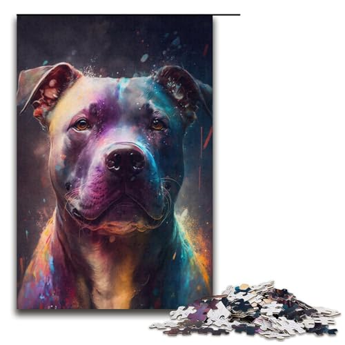 Puzzle für Erwachsene mit 1000 Teilen, Staffordshire Bull Terrier, Hundefamilie, Muster zum Zusammenbauen, eignet ganze Familie, Größe 38 x 26 cm von KJYMNC