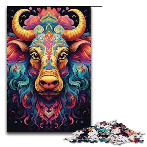 Puzzle für Erwachsene mit 1000 Teilen, buntes Büffelfamilienmuster, zum Zusammenbauen, ganze Familie, Größe 38 x 26 cm Puzzle für Erwachsene mit 1000 Teilen, buntes Büffelfamilienmuster, zum Zusammenbauen, ganze Familie, Größe 38 x 26 cm von KJYMNC