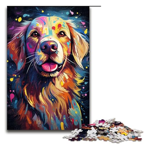 Puzzle für Erwachsene mit 1000 Teilen, exotisches, farbenfrohes Golden Retriever-Hundefamilienmuster, zum Zusammenbauen, ganze Familie, Größe 50 x 75 cm von KJYMNC