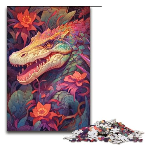 Puzzle für Erwachsene mit 1000 Teilen, farbiges Krokodil-Puzzle für Erwachsene, Papppuzzle, tolles Geschenk zu Weihnachten, Größe 38 x 26 cm von KJYMNC
