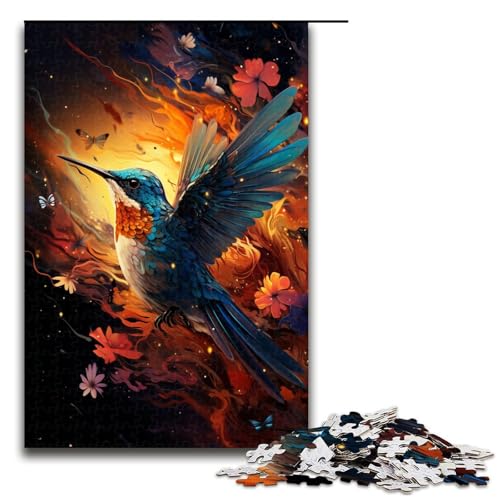 Puzzle für Erwachsene und Kinder, 1000 Teile, Farbmalerei, Kolibri-Puzzle für Erwachsene, Holzpuzzle, dekomprimierendes intellektuelles Lernspielzeug, Größe 50 x 75 cm von KJYMNC