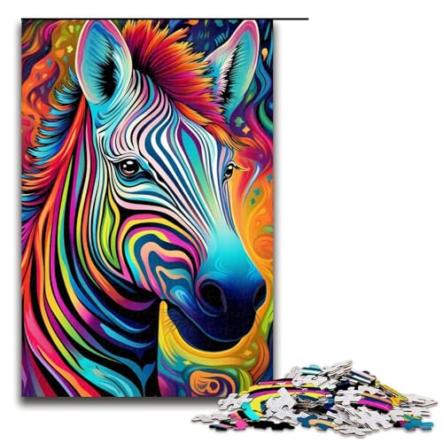 Puzzle für Erwachsene und Kinder, 1000 Teile, buntes Zebra-Puzzle für Erwachsene, Holzpuzzle, dekomprimierendes intellektuelles Lernspielzeug, Größe 50 x 75 cm von KJYMNC