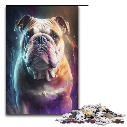 Puzzle mit 1000 Teilen, Bulldoggen-Malpuzzle für Erwachsene, Kartonpuzzle, Lernspiel für Erwachsene, Größe 38 x 26 cm von KJYMNC