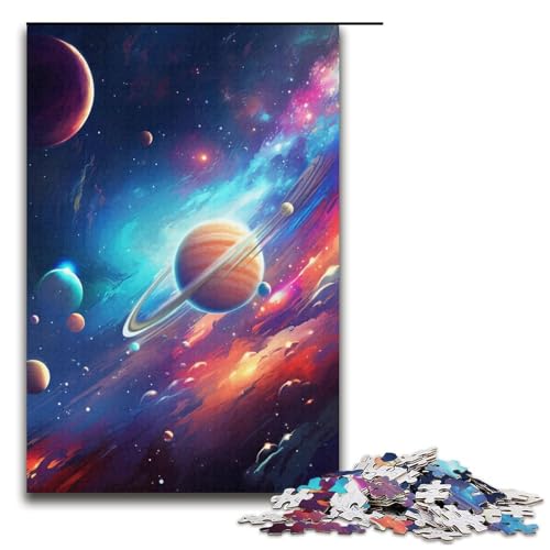 Puzzle mit 1000 Teilen, Bunte Planeten, für Erwachsene, Kartonpuzzle, Lernspiel für Erwachsene, Größe 38 x 26 cm von KJYMNC