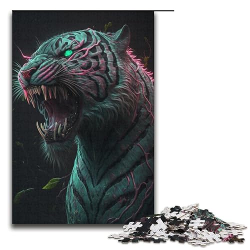 Puzzle mit 1000 Teilen, Grüner Tiger, für Erwachsene, Kartonpuzzle, Lernspiel für Erwachsene, Größe 38 x 26 cm von KJYMNC