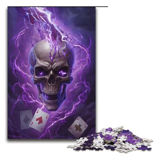Puzzle mit 1000 Teilen, Poker-Totenkopf-Puzzle für Erwachsene, Kartonpuzzle, Lernspiel für Erwachsene, Größe 38 x 26 cm von KJYMNC
