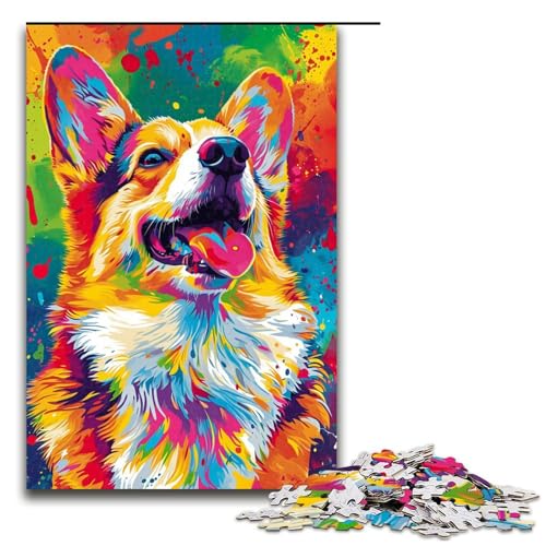 Puzzle mit 1000 Teilen, exotischer, farbenfroher Corgi-Hund, Puzzle für Erwachsene, tolles Geschenk für Erwachsene, Größe 50 x 75 cm von KJYMNC