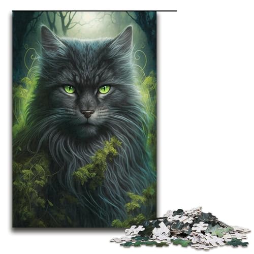 Puzzle mit 1000 Teilen, grüne Katze, für Erwachsene, Kartonpuzzle, Lernspiel für Erwachsene, Größe 38 x 26 cm von KJYMNC