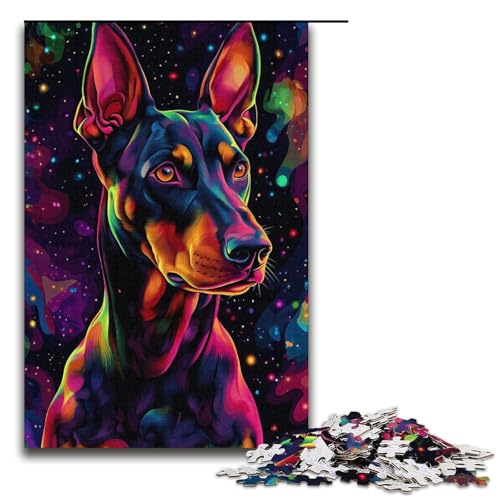 Puzzle mit 1000 Teilen für Erwachsene, Galaxy-Dobermann-Kunstwerk, anspruchsvolles Spiel mit passendem Poster und Quizblatt, Größe 38 x 26 cm von KJYMNC