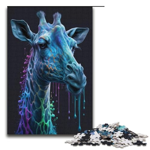 Puzzle mit 1000 Teilen für Erwachsene, Giraffen-Kunstwerk, anspruchsvolles Spiel mit passendem Poster und Quizblatt, Größe 38 x 26 cm von KJYMNC