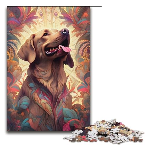 Puzzle mit 1000 Teilen für Erwachsene, Labrador-Kunstwerk, anspruchsvolles Spiel mit passendem Poster und Quizblatt, Größe 38 x 26 cm von KJYMNC