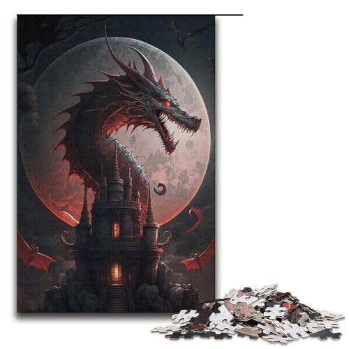 Puzzle mit 1000 Teilen für Erwachsene, Nachtdrachen-Kunstwerk, anspruchsvolles Spiel mit passendem Poster und Quizblatt, Größe 38 x 26 cm von KJYMNC