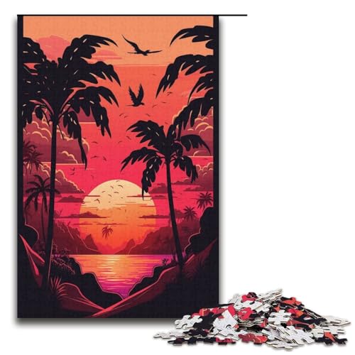 Puzzle mit 1000 Teilen für Erwachsene, Neon-Sonnenuntergangsstrand-Kunstwerk, anspruchsvolles Spiel mit passendem Poster und Quizblatt, Größe 38 x 26 cm Puzzle mit 1000 Teilen für Erwachsene, Neon-Sonnenuntergangsstrand-Kunstwerk, anspruchsvolles Spiel mit passendem Poster und Quizblatt, Größe 38 x 26 cm von KJYMNC