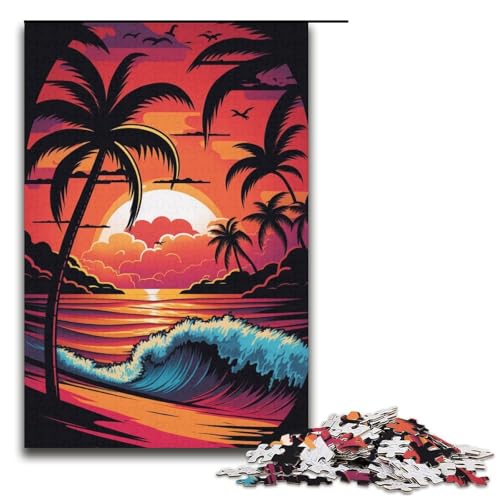 Puzzle mit 1000 Teilen für Erwachsene, Neon-Strand-Kunstwerk, anspruchsvolles Spiel mit passendem Poster und Quizblatt, Größe 38 x 26 cm Puzzle mit 1000 Teilen für Erwachsene, Neon-Strand-Kunstwerk, anspruchsvolles Spiel mit passendem Poster und Quizblatt, Größe 38 x 26 cm von KJYMNC