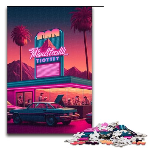 Puzzle mit 1000 Teilen für Erwachsene, Retro-Straßenszenen-Kunstwerk, anspruchsvolles Spiel mit passendem Poster und Quizblatt, Größe 50 x 75 cm von KJYMNC