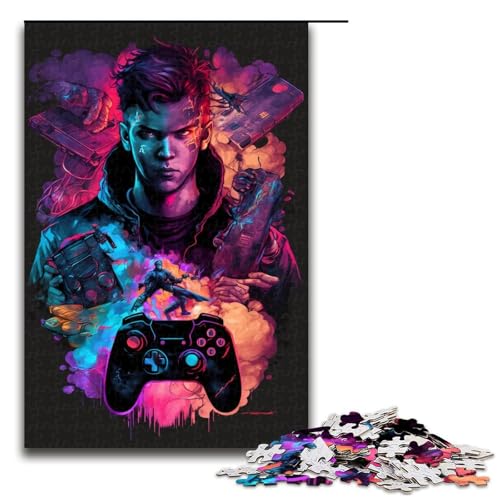 Puzzle mit 1000 Teilen für Erwachsene, Spiel mit Neon-Artwork, anspruchsvolles Spiel mit passendem Poster und Quizblatt, Größe 50 x 75 cm von KJYMNC