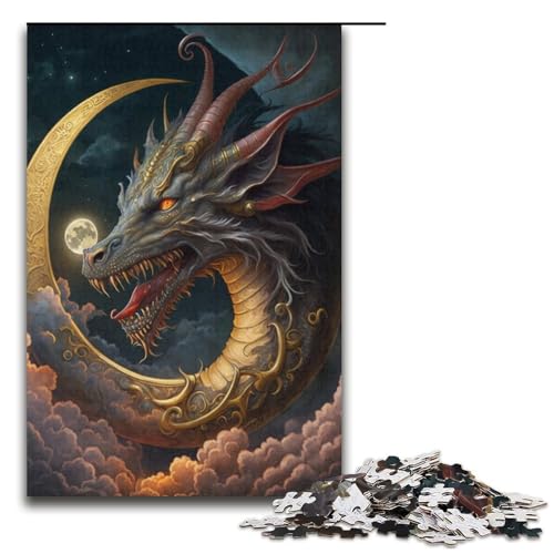 Puzzle mit 1000 Teilen für Erwachsene, Weltraumdrachen-Kunstwerk, anspruchsvolles Spiel mit passendem Poster und Quizblatt, Größe 38 x 26 cm von KJYMNC