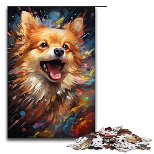 Puzzle mit 1000 Teilen für Erwachsene, farbenfrohe psychedelische Zeichnung eines süßen Hundes, lustige Familienspiele, ganze Familie, Größe 50 x 75 cm von KJYMNC